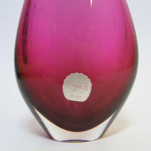 (image for) Tall Flygsfors 1960's Swedish Pink Glass Vase - Signed - Click Image to Close