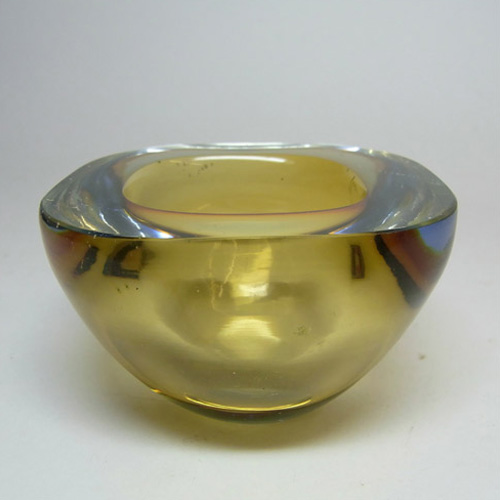 Murano Geode Amber & Clear Sommerso Glass Square Bowl - Click Image to Close