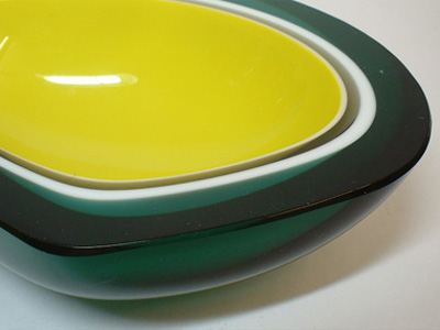 (image for) IVIMA Portugese Yellow, White & Green Glass Geode Bowl - Click Image to Close