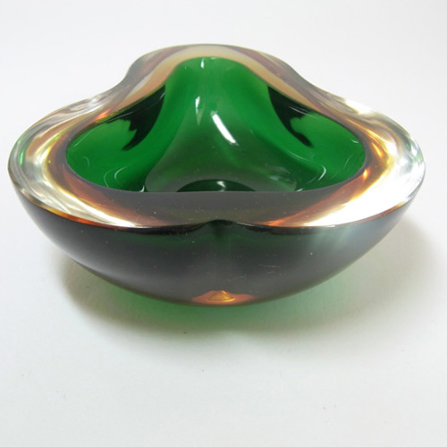 Murano Geode Green & Amber Sommerso Glass Triangle Bowl - Click Image to Close