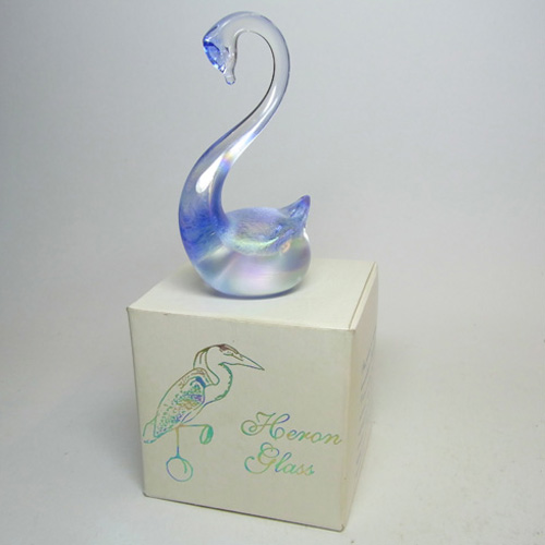 (image for) Heron Glass Blue Iridescent Swan Sculpture - Boxed - Click Image to Close