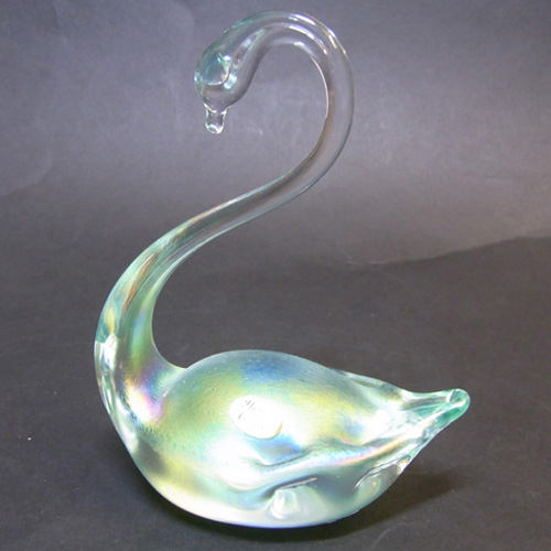 (image for) Beautiful Heron Glass Green Iridescent Swan Sculpture - Click Image to Close