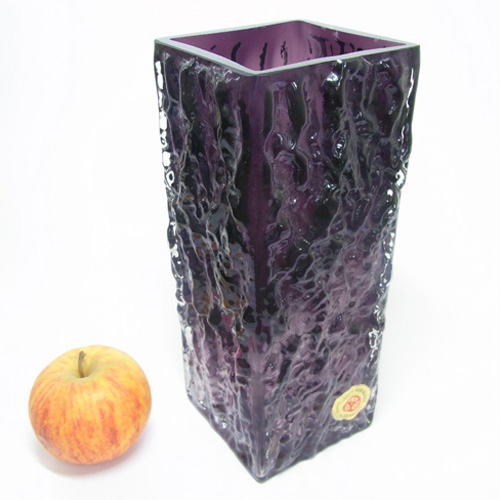 (image for) Ingrid/Ingridglas 1970s Purple Glass Bark Textured Vase - Click Image to Close