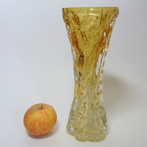 (image for) Ingrid/Ingridglas 1970s Amber Glass Bark Textured Vase - Click Image to Close