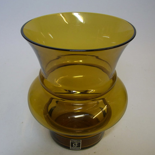 JC 1970's Scandinavian Amber Glass Hooped Vase - Click Image to Close