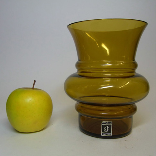 JC 1970's Scandinavian Amber Glass Hooped Vase - Click Image to Close