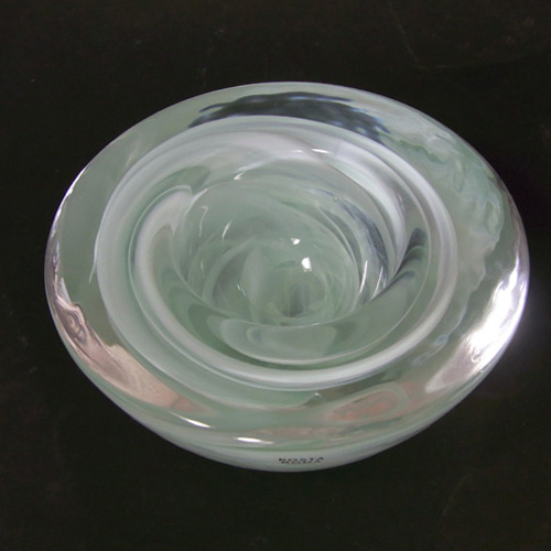 Kosta Boda White Glass Atoll Candle Holder/Bowl - Label - Click Image to Close