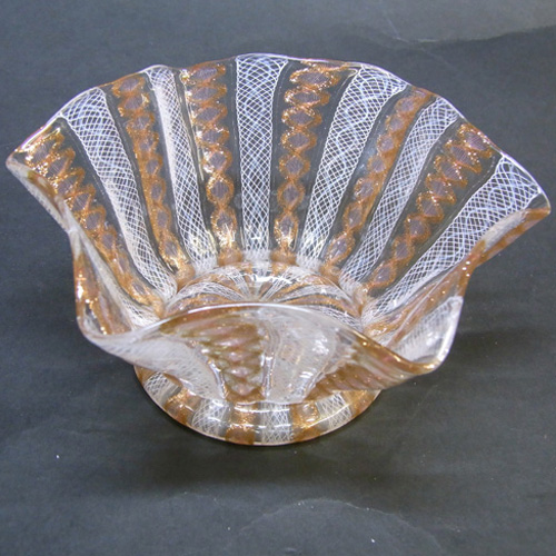 Salviati Zanfirico & Copper Aventurine Glass Bowl - Click Image to Close