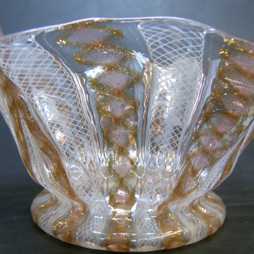 Salviati Zanfirico & Copper Aventurine Glass Bowl - Click Image to Close