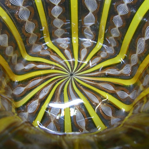 (image for) Salviati Latticino/Zanfirico & Aventurine Glass Bowl - Click Image to Close