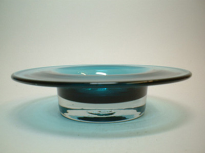 (image for) Liskeard 1970 Turquoise Glass Bowl/Candlestick - Marked - Click Image to Close