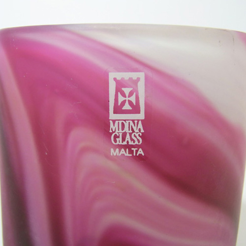 (image for) Mdina Maltese Pink/White Glass Vase - Signed & Labelled - Click Image to Close