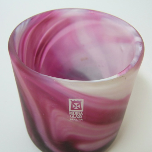 (image for) Mdina Maltese Pink/White Glass Vase - Signed & Labelled - Click Image to Close