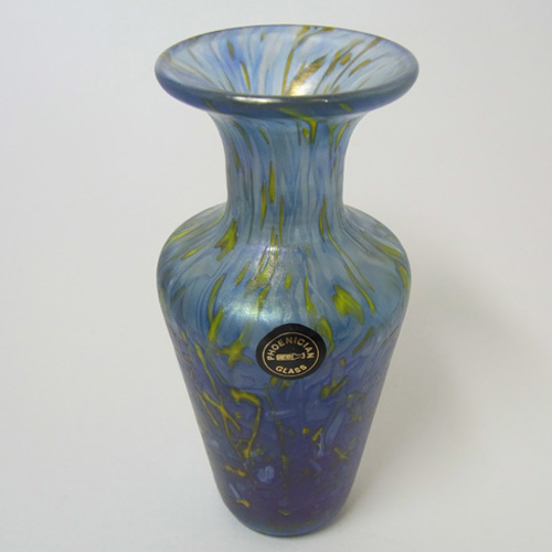 (image for) Phoenician Glass Blue Iridescent Vase Signed + Labelled - Click Image to Close
