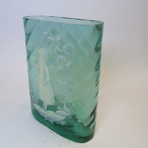 Mary Gregory Bohemian Uranium Glass Hand Enamelled Vase - Click Image to Close