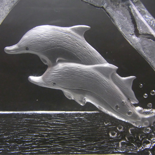 (image for) Nybro Glass Paperweight Dolphins Sculpture - Signed - Click Image to Close