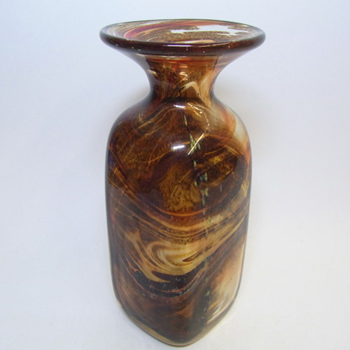 Mdina 'Tortoiseshell' Maltese Brown Glass Vase - Signed - Click Image to Close