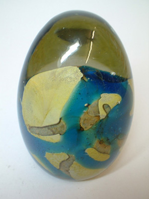 (image for) Mdina 'Tiger' Maltese Blue & Sandy Glass Paperweight - Signed - Click Image to Close