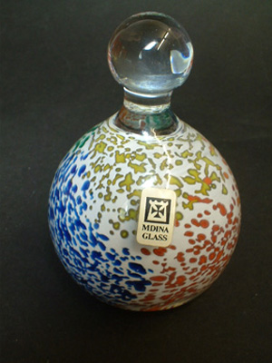 Mdina Maltese Speckled Glass Knob Paperweight - Signed & Labelled - Click Image to Close