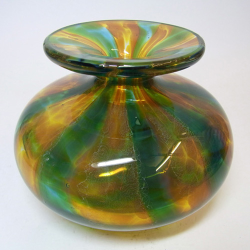 (image for) Mdina Striped Maltese Blue & Brown Glass Vase - Signed - Click Image to Close