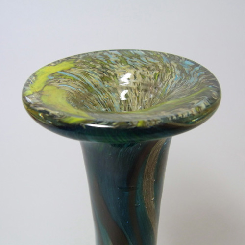 (image for) Mdina 'Tiger' Maltese Blue + Brown Glass Vase - Signed & Label - Click Image to Close