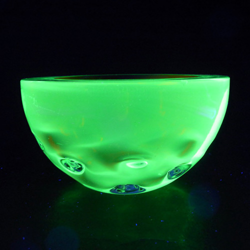 Galliano Ferro Murano Geode Orange & Uranium Sommerso Glass Bowl - Click Image to Close