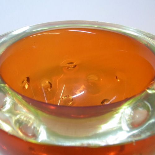 Galliano Ferro Murano Geode Orange & Uranium Sommerso Glass Bowl - Click Image to Close