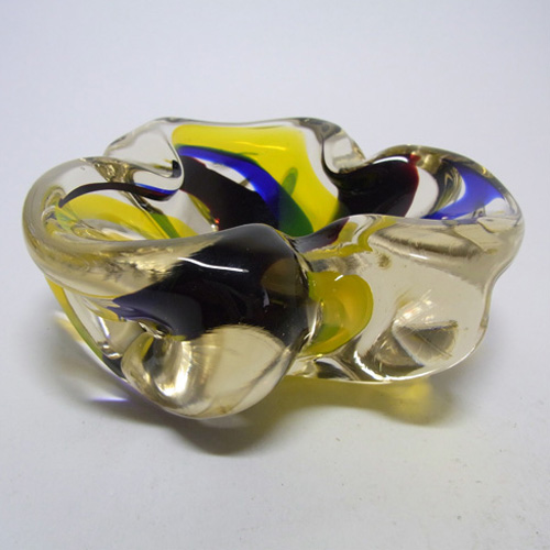 Murano Biomorphic Yellow & Black Glass Sculpture Bowl - Click Image to Close
