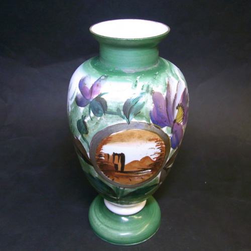 (image for) Large 1900's Victorian Hand Painted Opaque Glass Vase - Click Image to Close