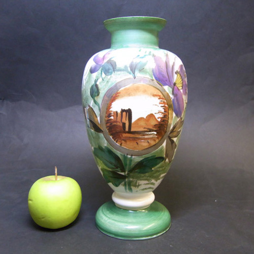 (image for) Large 1900's Victorian Hand Painted Opaque Glass Vase - Click Image to Close