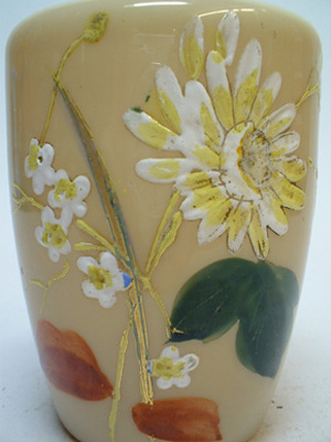 (image for) Bohemian 1900s Victorian Hand Painted Opaque Glass Vase - Click Image to Close