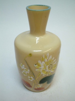 (image for) Bohemian 1900s Victorian Hand Painted Opaque Glass Vase - Click Image to Close