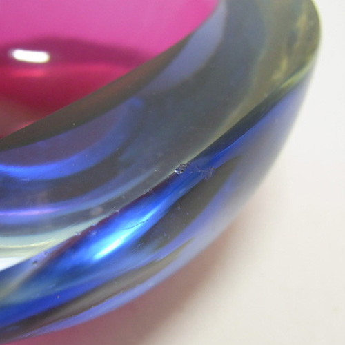 Murano Geode Purple & Blue Sommerso Glass Teardrop Bowl - Click Image to Close