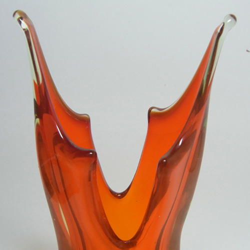 Murano/Venetian Orange & Uranium Green Sommerso Glass Vase - Click Image to Close