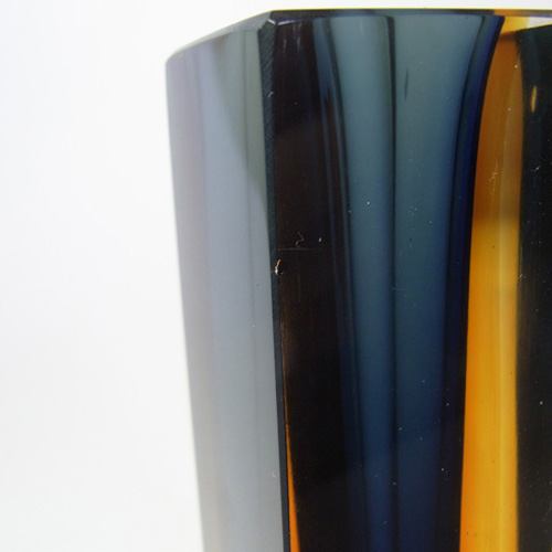 Murano/Sommerso Faceted Blue Glass Block Vase - Click Image to Close