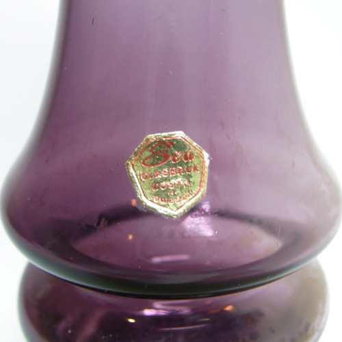 Sea Glasbruk 1960s Swedish Purple Glass Vase - Labelled - Click Image to Close