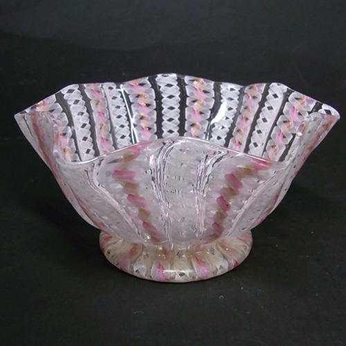 (image for) Salviati Zanfirico & Aventurine Pink Glass Bowl - Click Image to Close