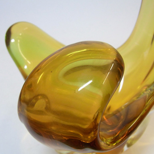 (image for) Mstisov/Moser Czech Amber & Green Glass Sculpture Bowl - Click Image to Close