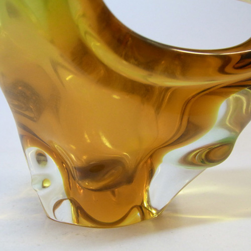 Mstisov/Moser Czech Amber & Green Glass Sculpture Bowl - Click Image to Close