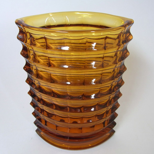 (image for) Zabkowice Polish Amber Pleated Glass Vase by Jan Sylwester Drost - Click Image to Close