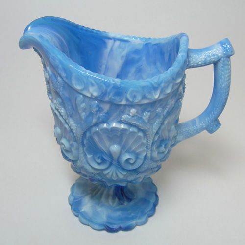 Davidson 1890s Victorian Blue Malachite/Slag Glass Jug - Click Image to Close