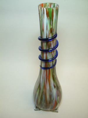 Tall 1930's Bohemian Spatter/Splatter Glass Vase - Click Image to Close
