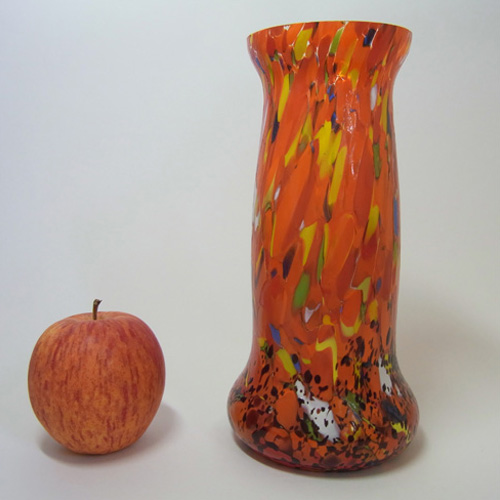 (image for) Bohemian Multicoloured Spatter/Splatter Glass Vase 1930 - Click Image to Close