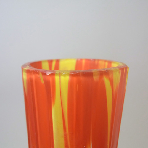 Tall 1930's Bohemian Red & Yellow Spatter Glass Vase - Click Image to Close