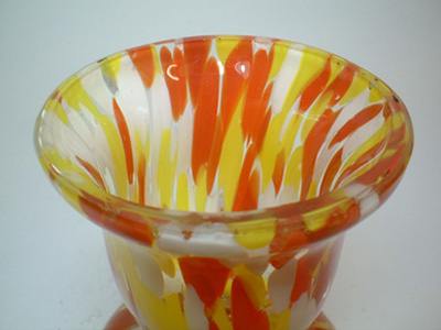 1930's Bohemian Red Spatter/Splatter Glass Vase - Click Image to Close