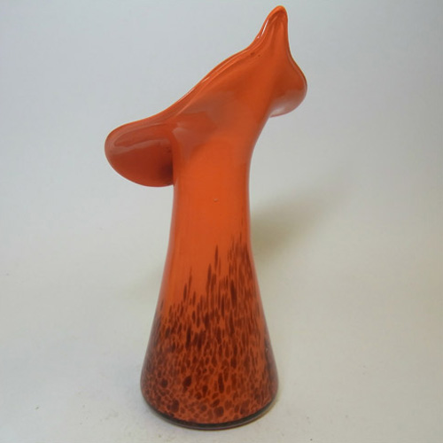 Czech Orange & Brown Glass Jack-in-the-Pulpit Vase - Click Image to Close