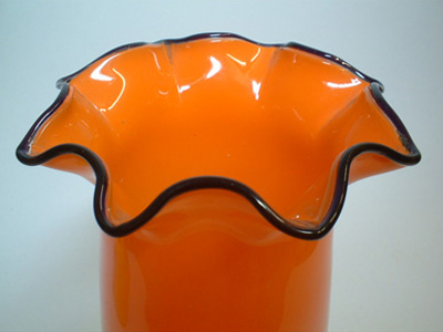 (image for) 1930's Bohemian Retro Orange & Black Tango Glass Vase - Click Image to Close
