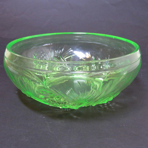 Jobling #5000 Art Deco Uranium Green Glass Fircone Bowl/Dish - Click Image to Close