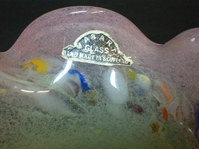 (image for) Vasart Labelled Pink & Green Mottled Glass Bowl B021 - Click Image to Close