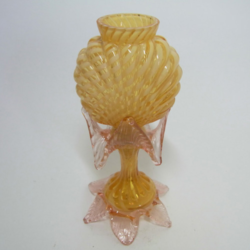 (image for) Welz Victorian Czech Yellow/Pink Striped Glass Vase - Click Image to Close